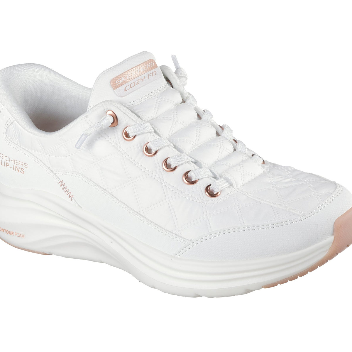 Zapatillas Skechers Slip-ins Contour Foam Cozy Fit Golden Hour White/Rose Gold, vista en perspectiva