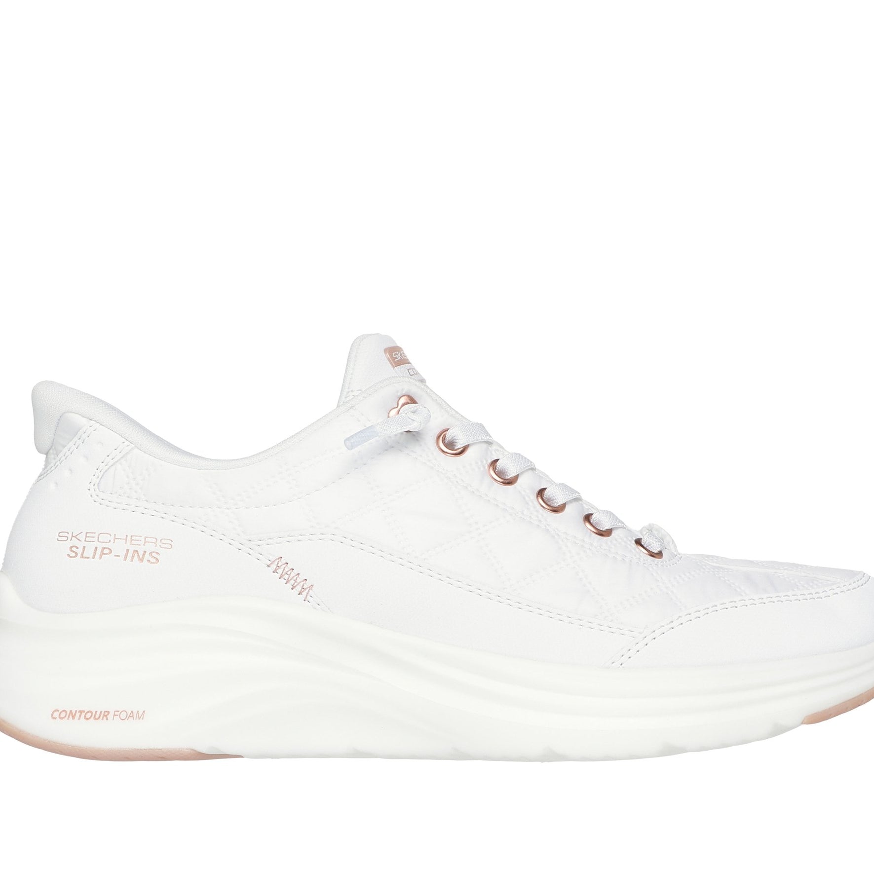 Zapatillas Skechers Slip-ins Contour Foam Cozy Fit Golden Hour White/Rose Gold, vista lateral