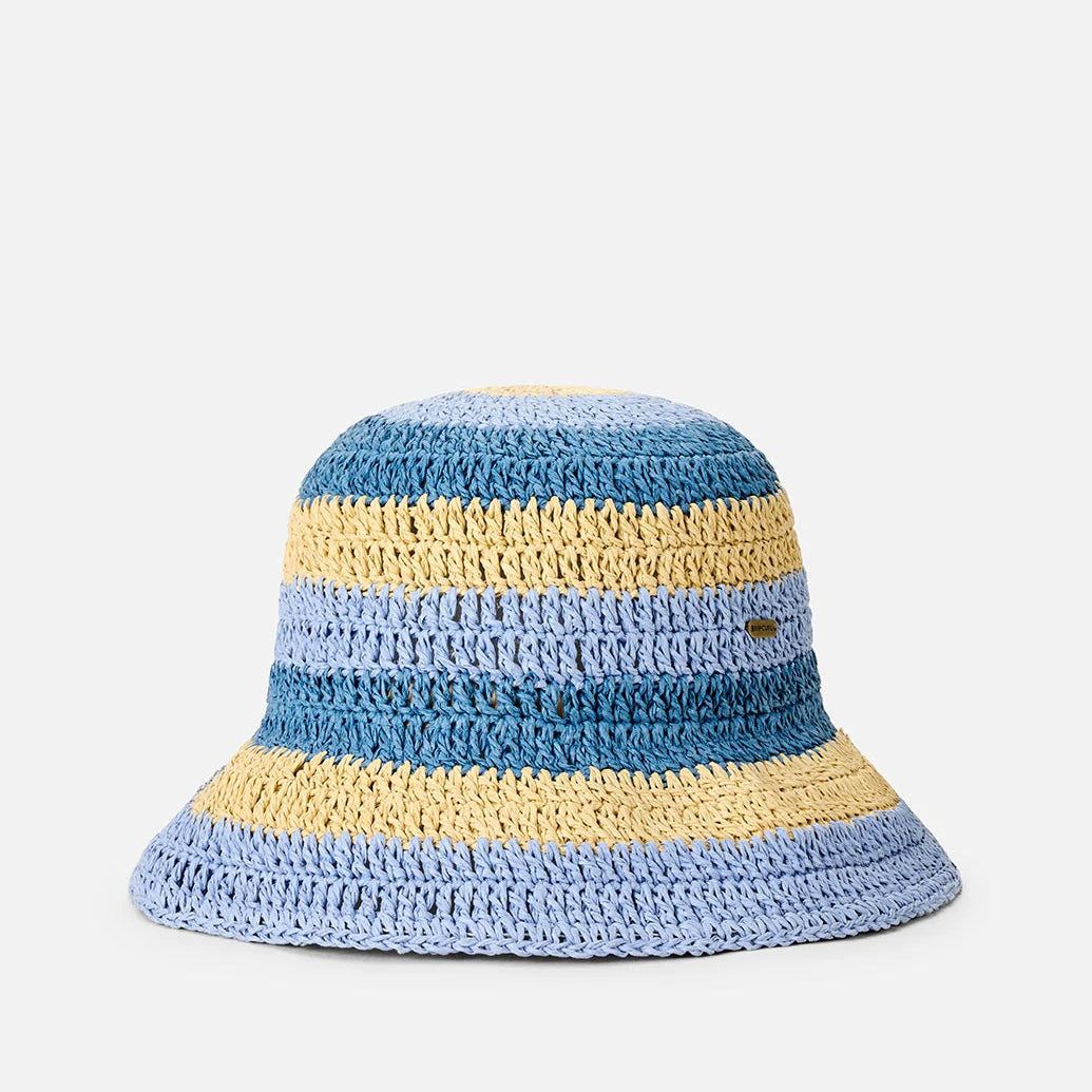 Gorro Rip Curl Crochet Blue Natural tipo bucket de crochet en tonos azul y natural para playa, verano y estilo surf lifestyle