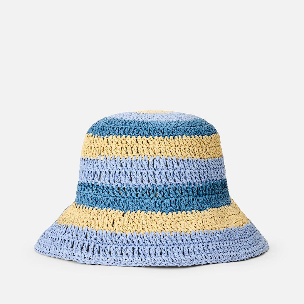 Gorro Rip Curl Crochet Blue Natural tipo bucket de crochet en tonos azul y natural para playa, verano y estilo surf lifestyle