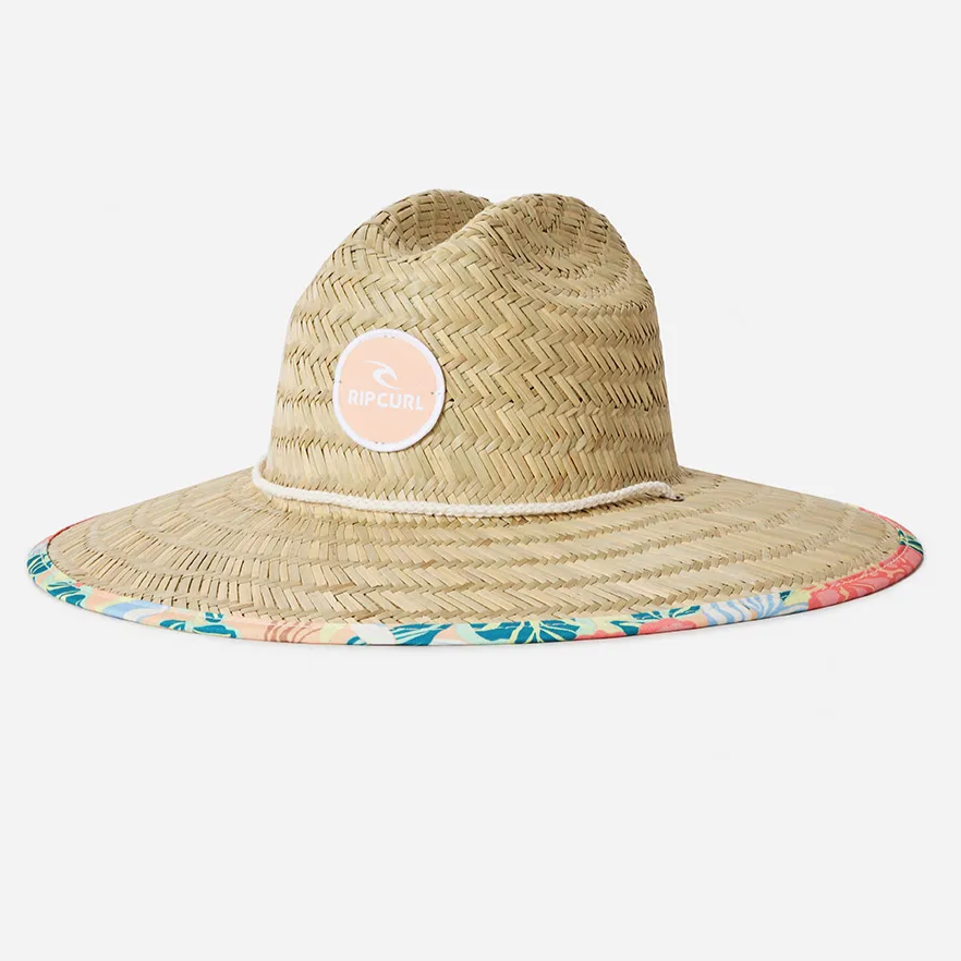 Sombrero Rip Curl Mixed Straw Sun Hat Light Orange de paja con ala ancha y cordón ajustable para el sol
