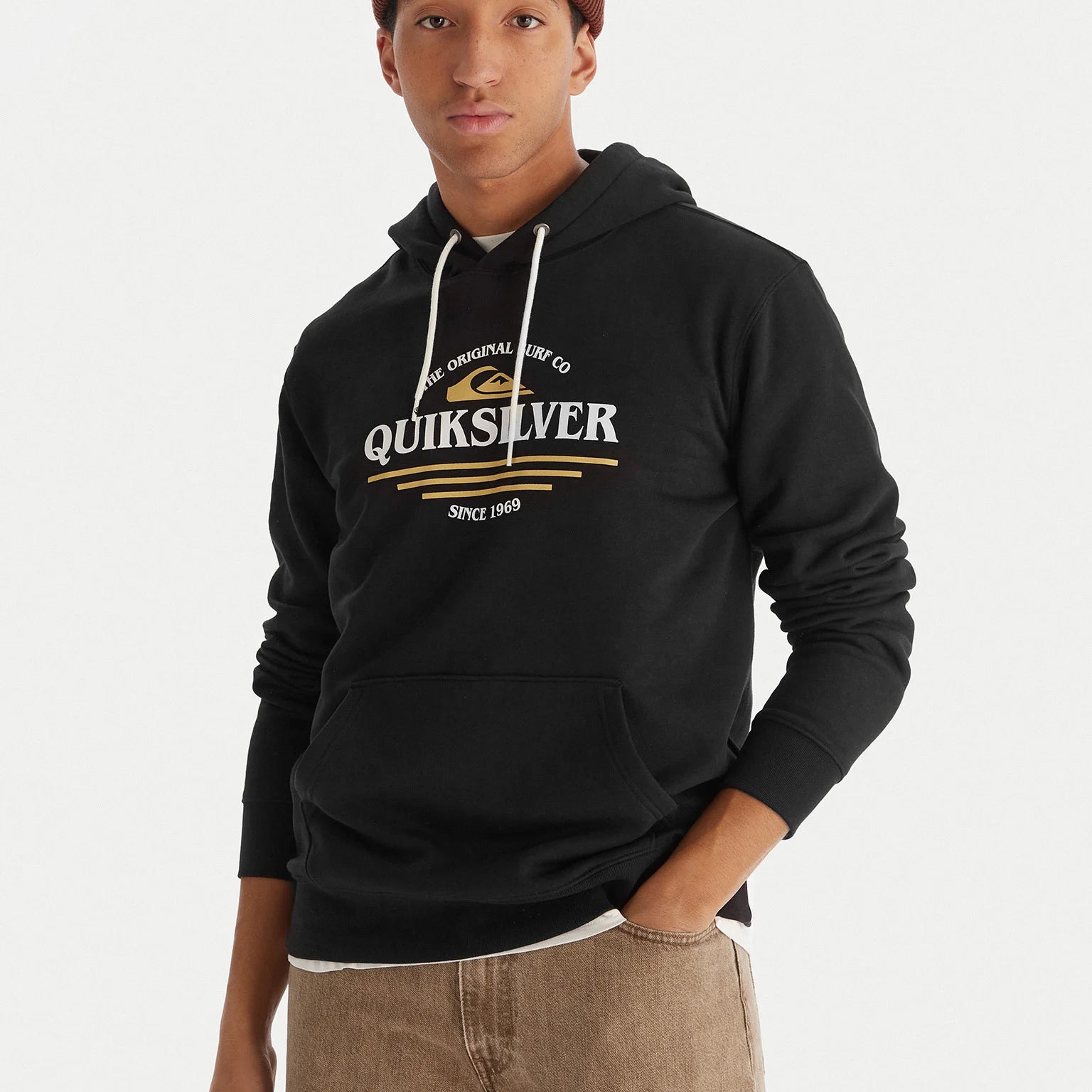 Sudadera QUIKSILVER Screen Fleece Classic Surf Black para hombre con capucha y logo frontal
