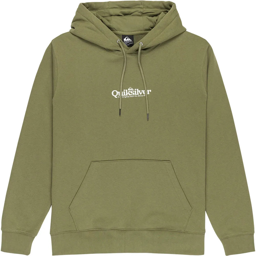 Sudadera con capucha para hombre, de color verde khaki, con diseño de logo Quiksilver en pequeño formato en pecho.