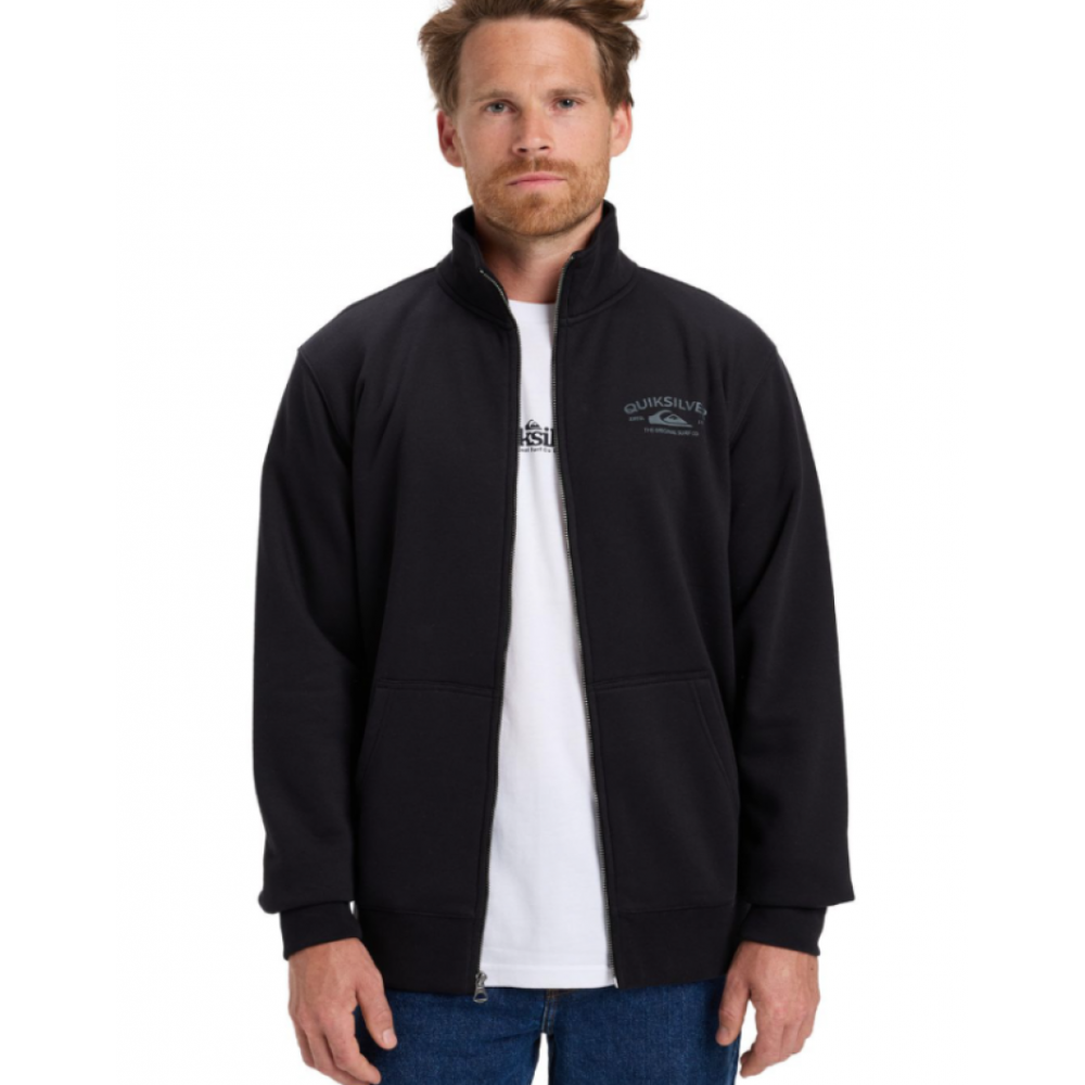 Sudadera QUIKSILVER Zip Fleece No Hood Black para hombre con cremallera y cuello alto color negro