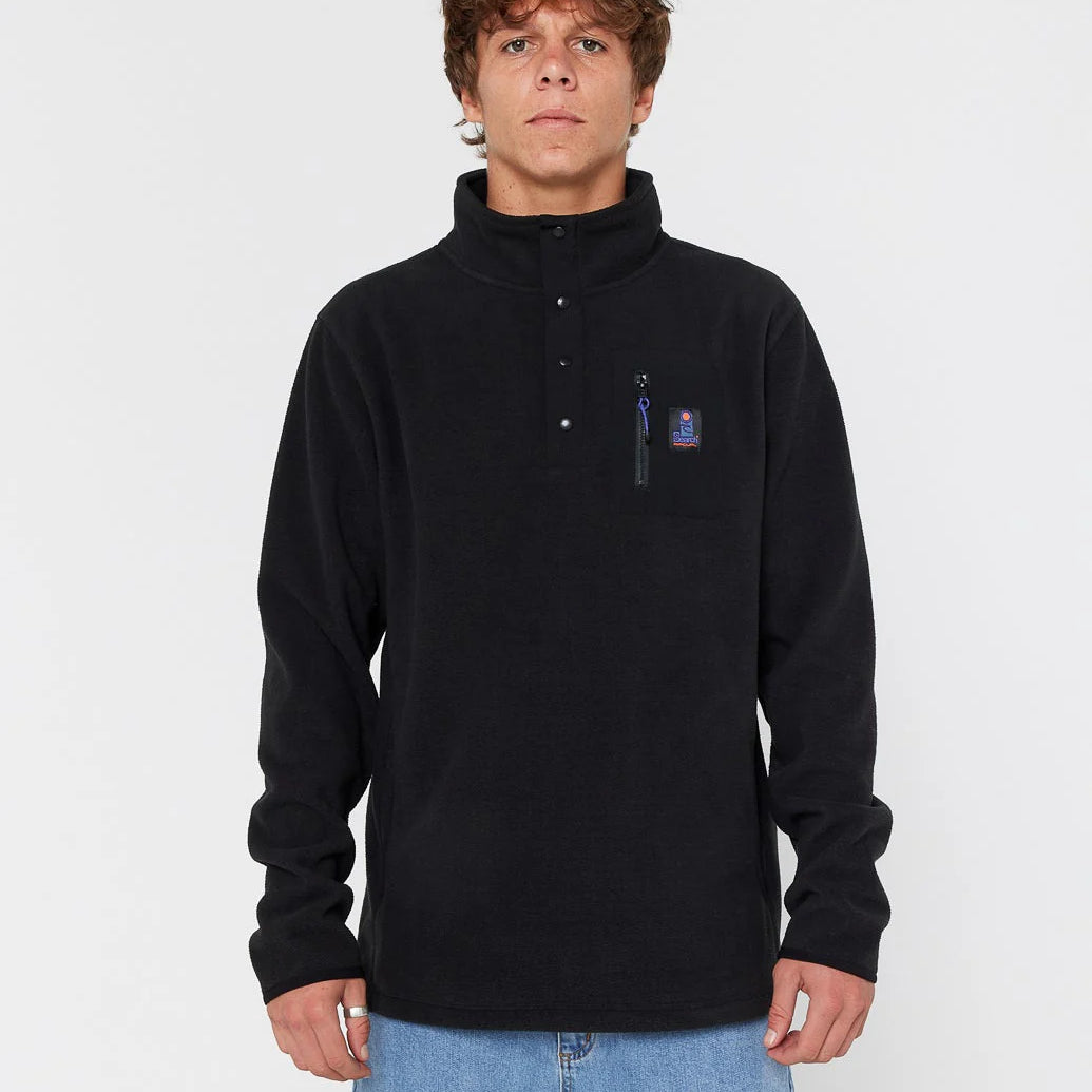 Sudadera RIP CURL Search forro polar negra hombre cálida con bolsillo cremallera pecho