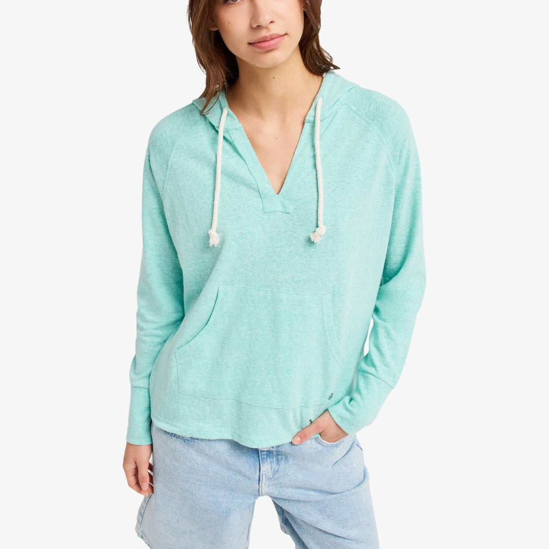 Sudadera ROXY Destination Surf Pool Blue mujer azul claro con capucha estilo surf ligera