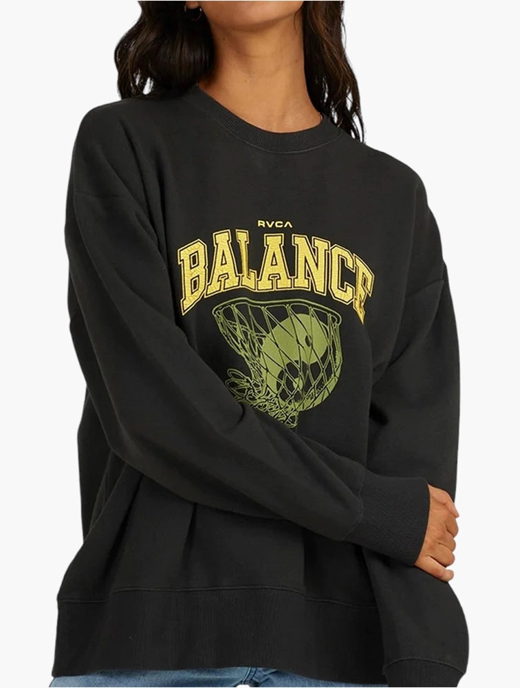 Sudadera RVCA Hoops Crew Pirate Black mujer sudadera negra sin capucha con gráfico RVCA Hoops