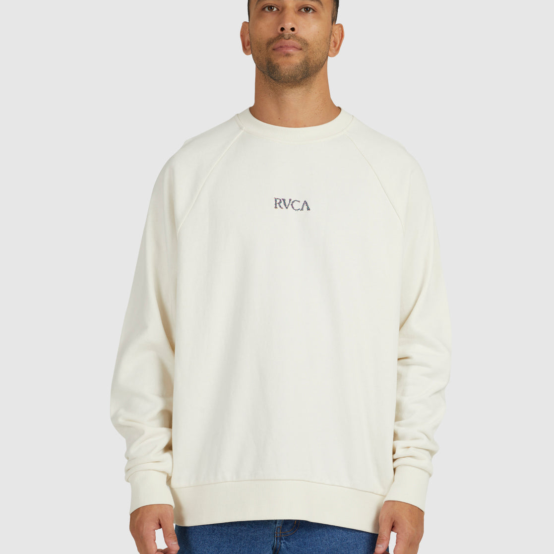 Sudadera RVCA On A Thread Crew para hombre en color blanco roto con bordado RVCA en el pecho estilo surf