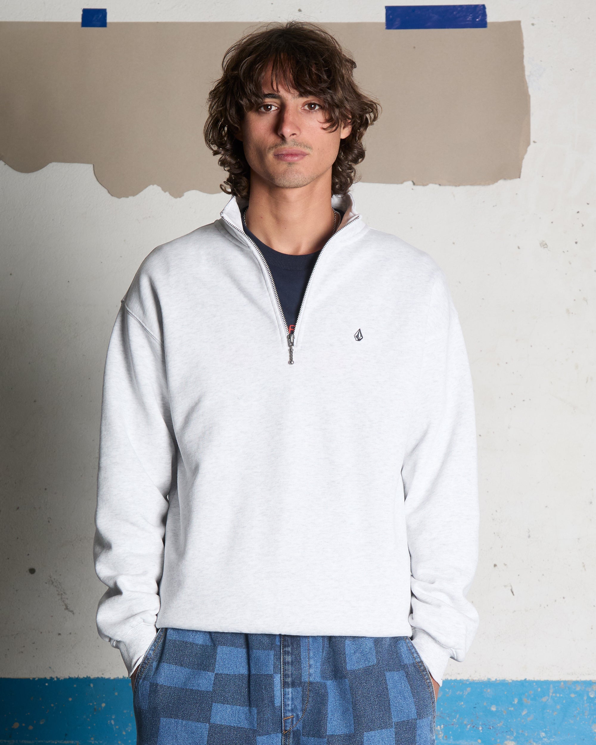 Sudadera Volcom Single Stone Quarter Zip Bone Heather vista frontal oficial