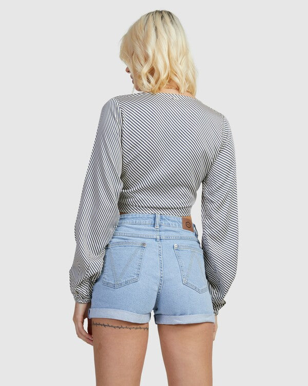 parte trasera top RVCA Eclipse LS Tie Front Salt mujer