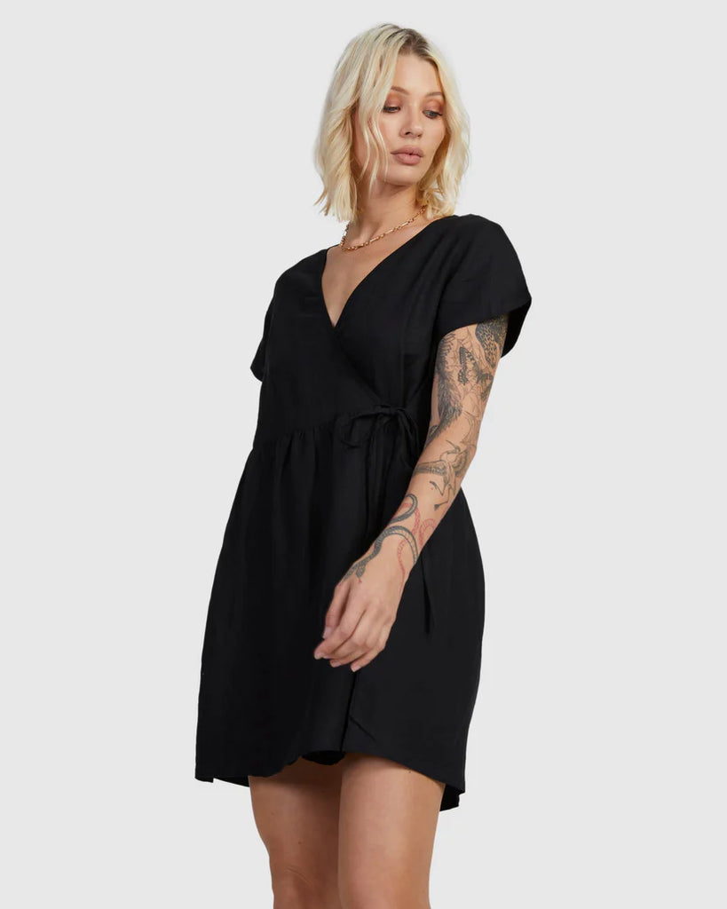 Mini Vestido Rvca Wrapped Washed Black