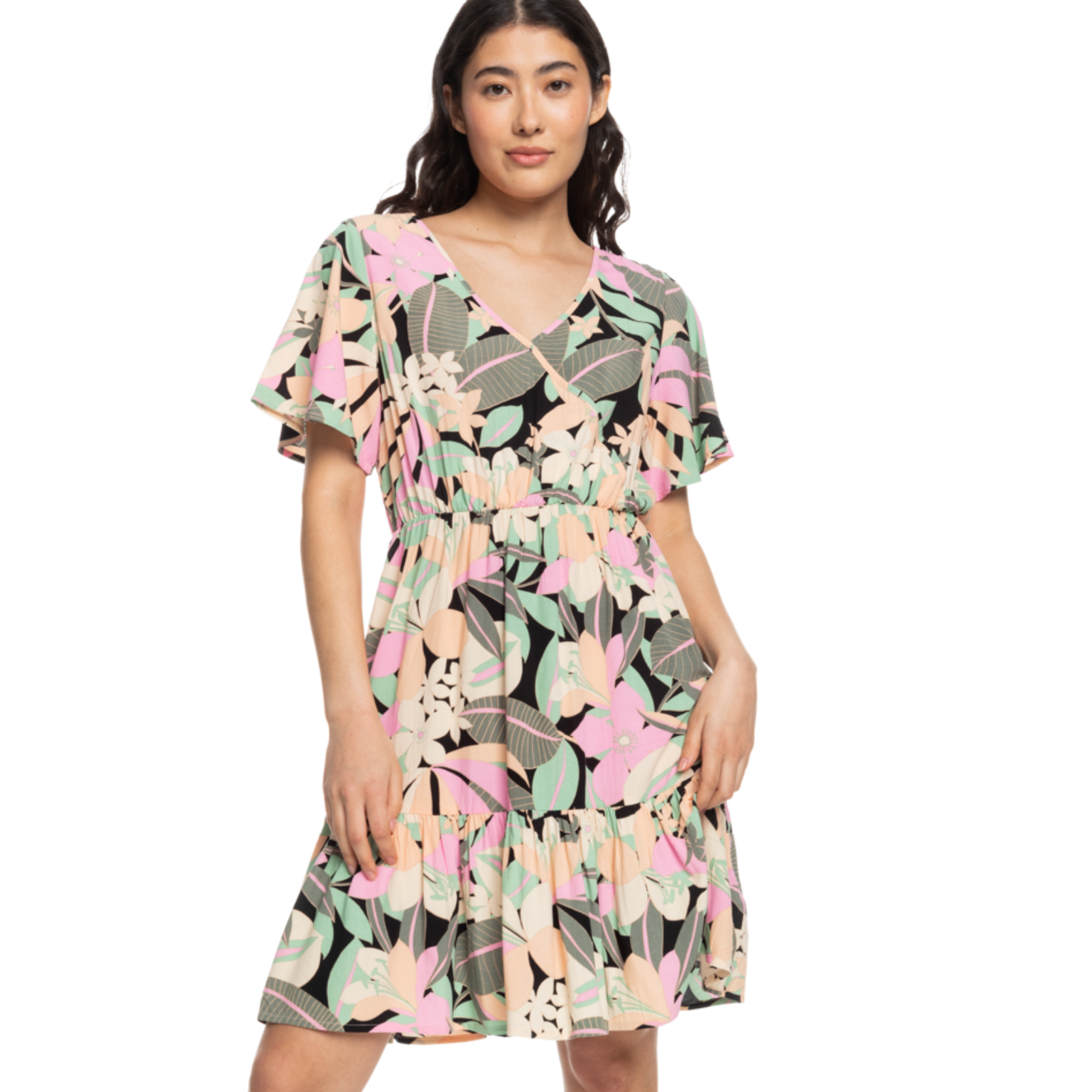 Vestido ROXY Sea Symphony Again floral para mujer estilo surf verano cuello en pico
