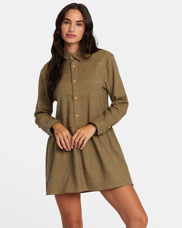 Mini vestido RVCA Not Today Tan para mujer vestido camisero corto color beige