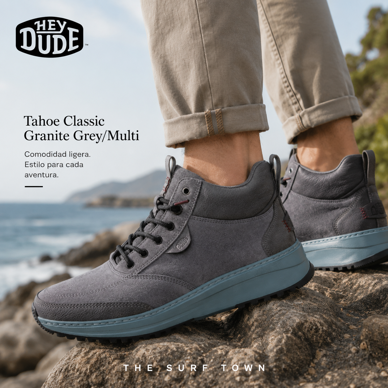 Zapatillas Hey Dude Tahoe Classic Granite Grey Multi para hombre en color gris con estilo outdoor y máxima comodidad