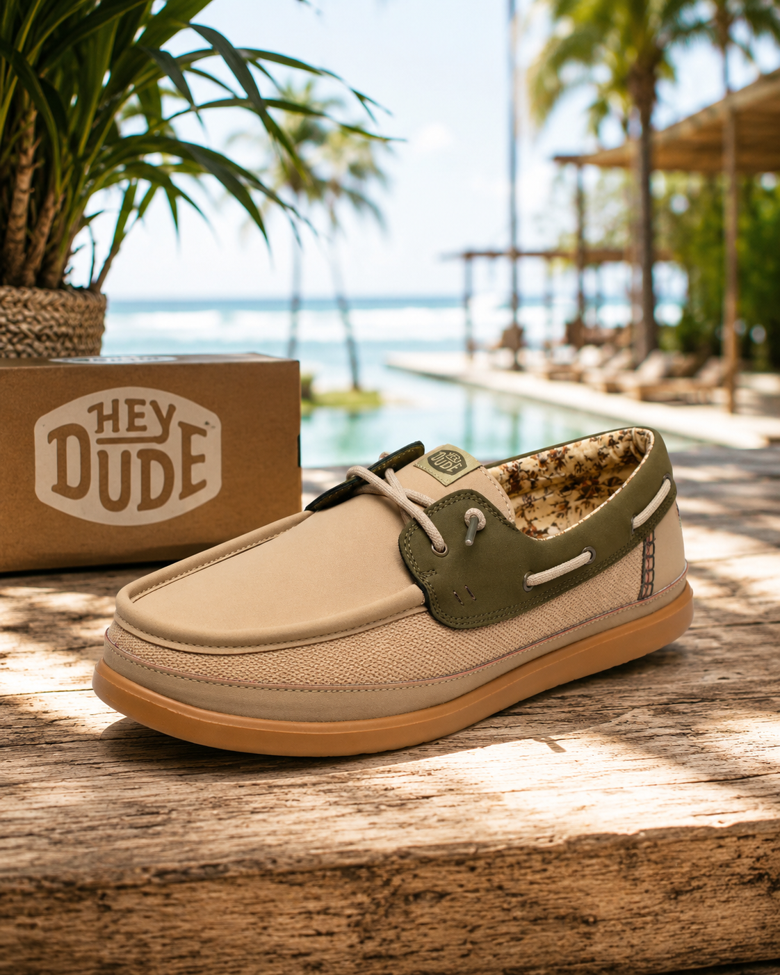 Zapatillas náuticos Hey Dude Harbor Lo Craft Summer Olive Grey para hombre con estilo casual surf premium