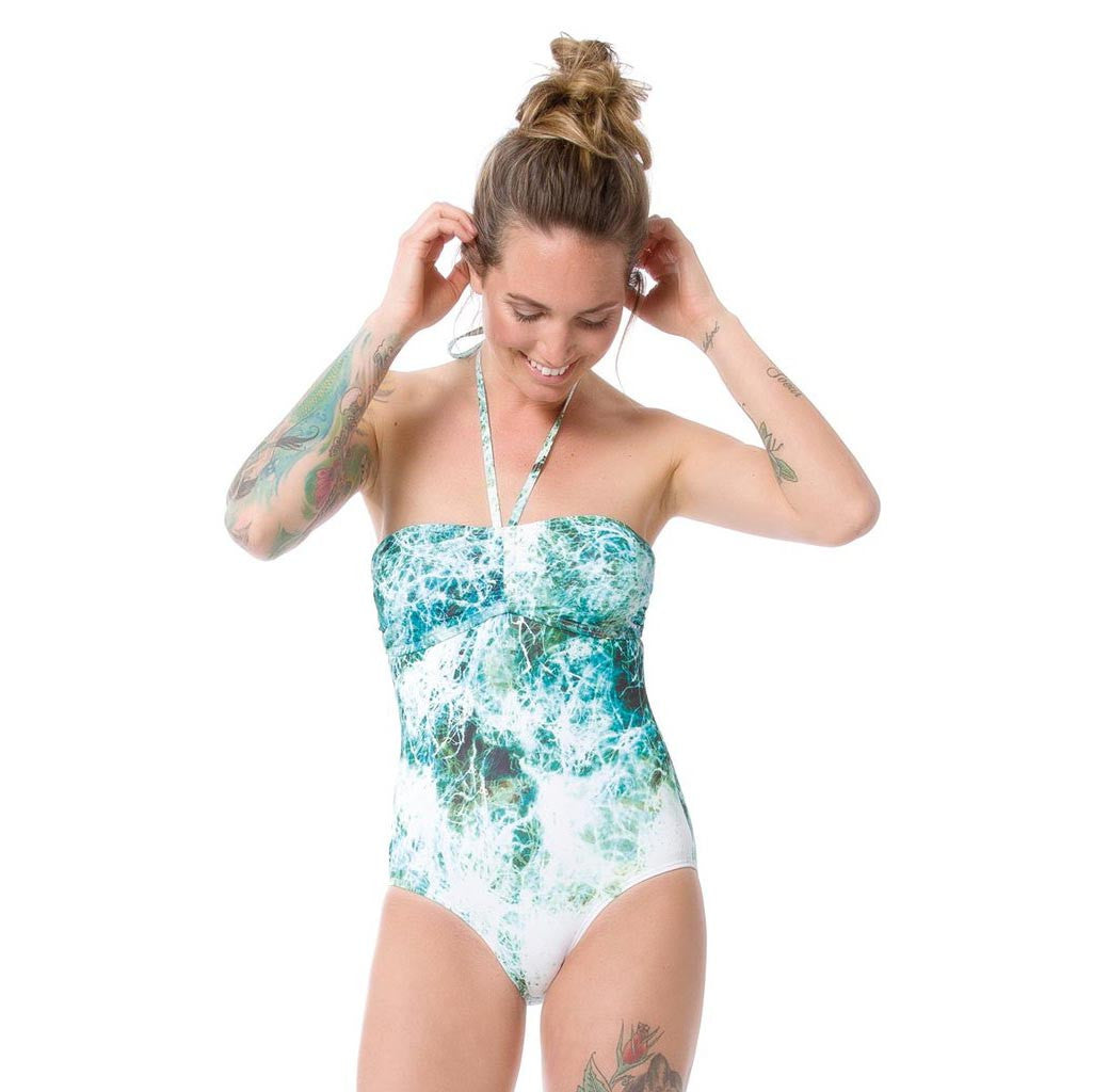 Bañador NIKITA Fiska one piece para mujer en verde agua con estampado veraniego