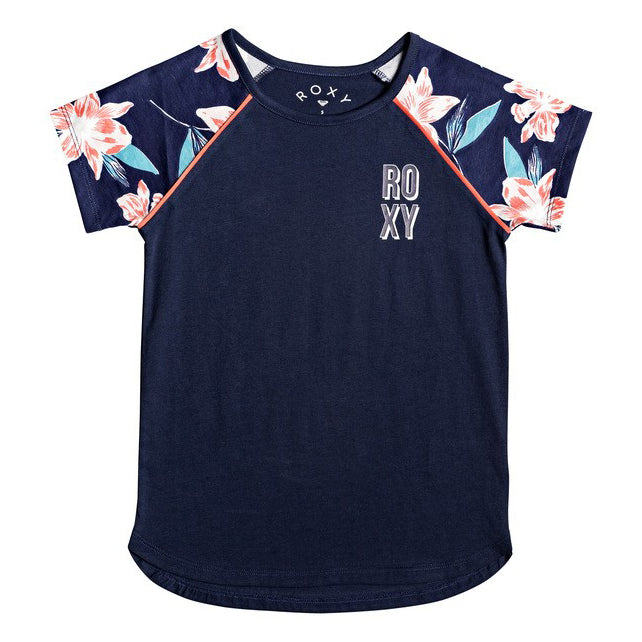 Camiseta ROXY Friday Love para niña azul marino con mangas florales estilo surf