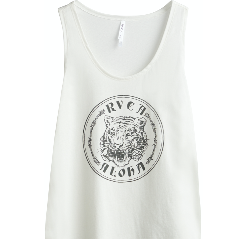 Camiseta de tirantes RVCA Aloha Tiger Tank para mujer con gráfico de tigre estilo surf casual