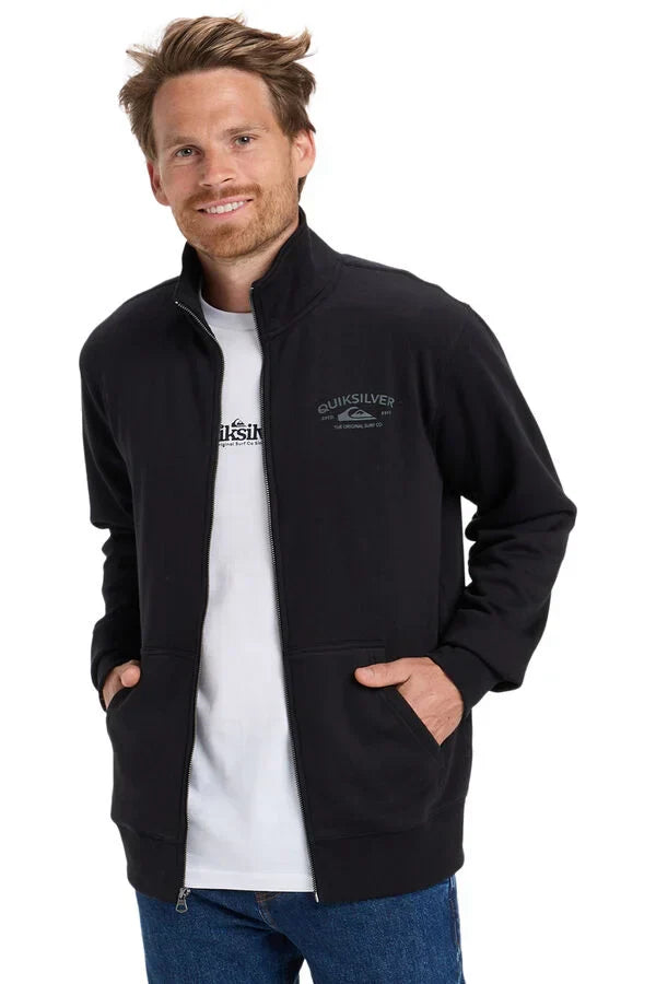 sudadera hombre entretiempo quiksilver sin capucha con cremallera negra estilo surf urbano