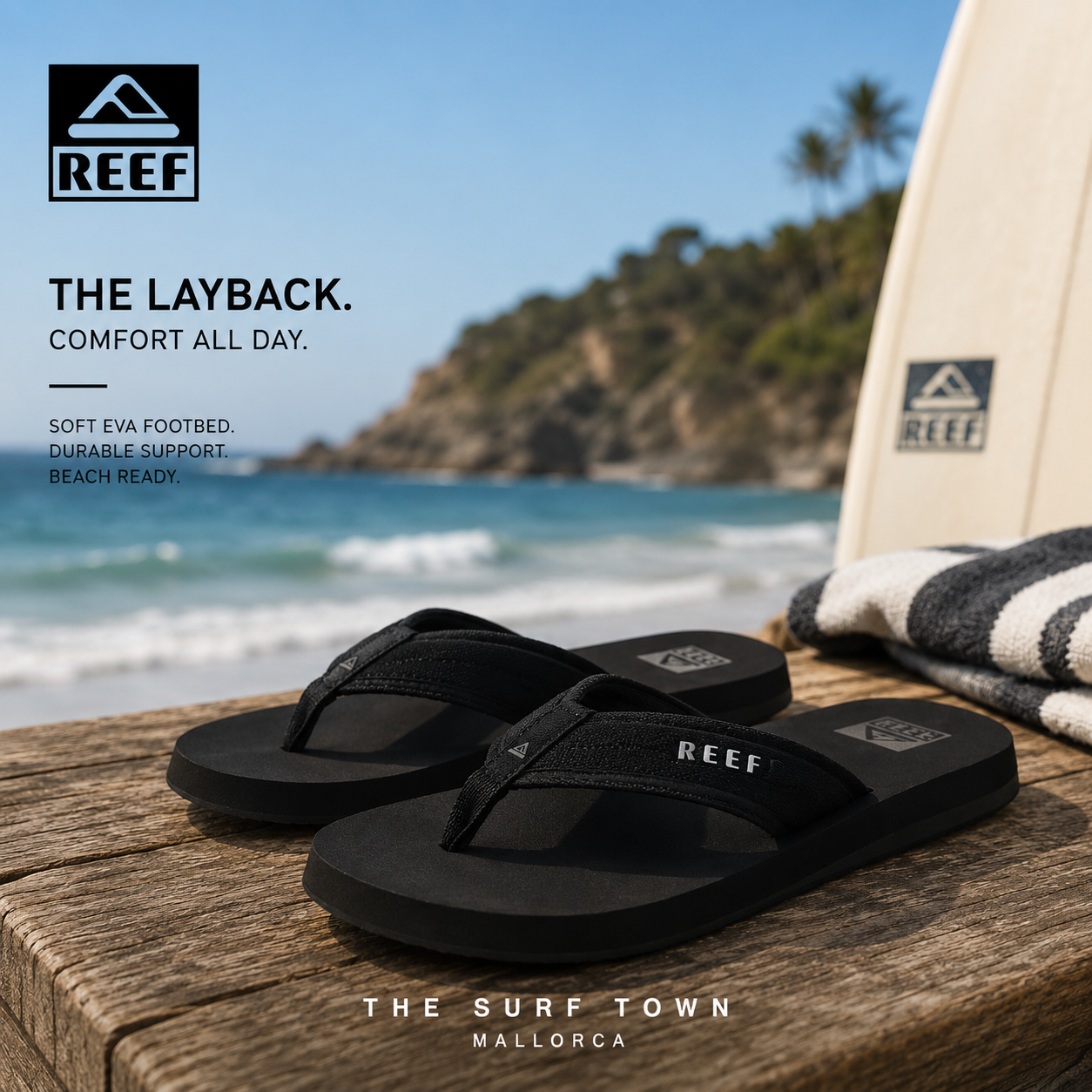 Chanclas cómodas con diferentes tipos de suelas, materiales y amortiguación - imagen editorial propia de THE SURF TOWN