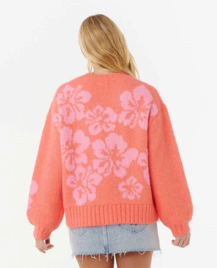 Jersey Rip Curl Hibiscus Heat Jacquard Crew Watermelon