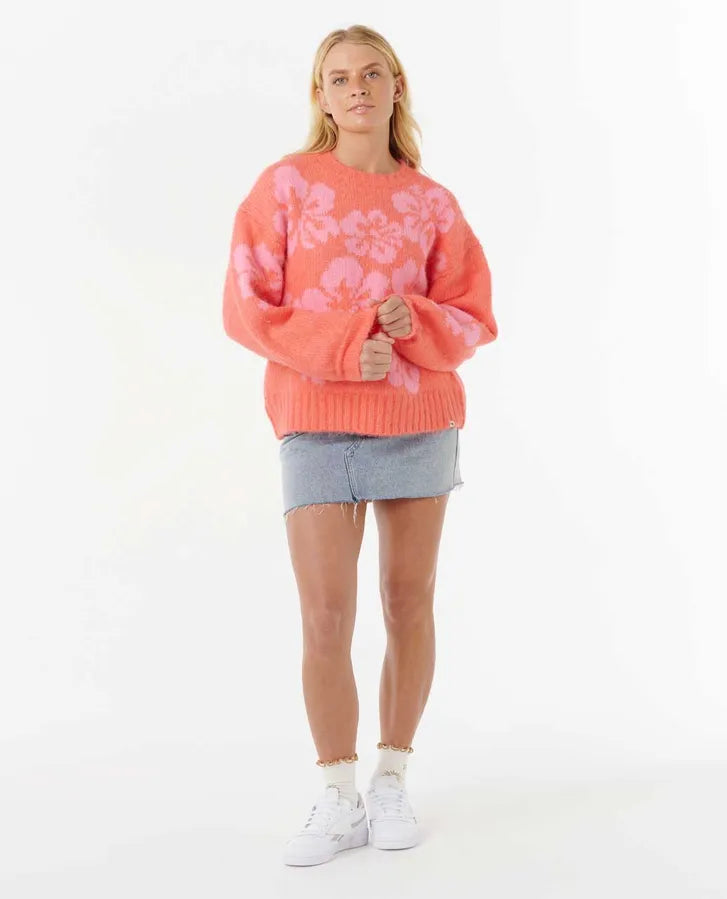 Jersey Rip Curl Hibiscus Heat Jacquard Crew Watermelon