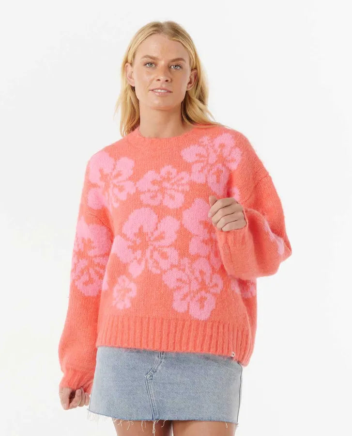 Jersey Rip Curl Hibiscus Heat Jacquard Crew Watermelon