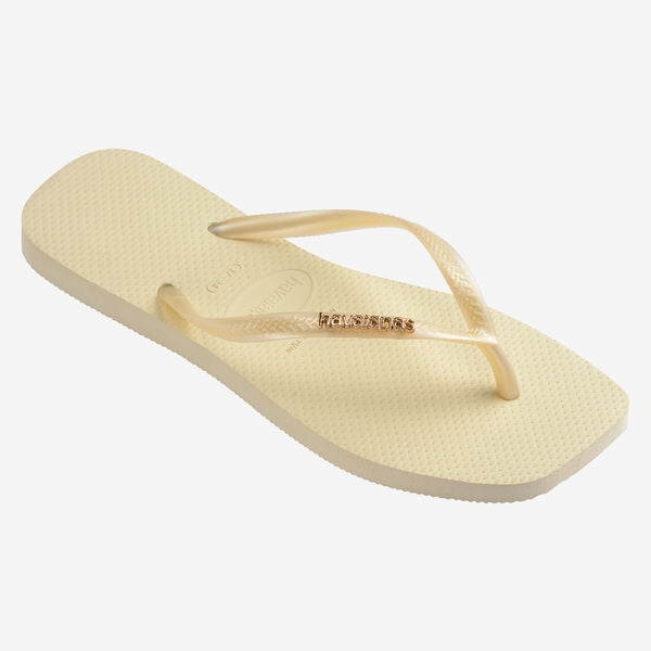 Chanclas Havaianas Slim Square Logo Metallic Beige