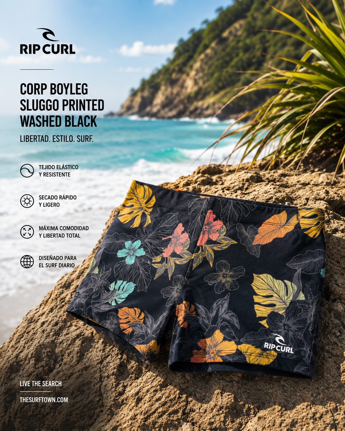 bañador de pantalon corto rip curl de natacion perfecto par debajo del neopreno