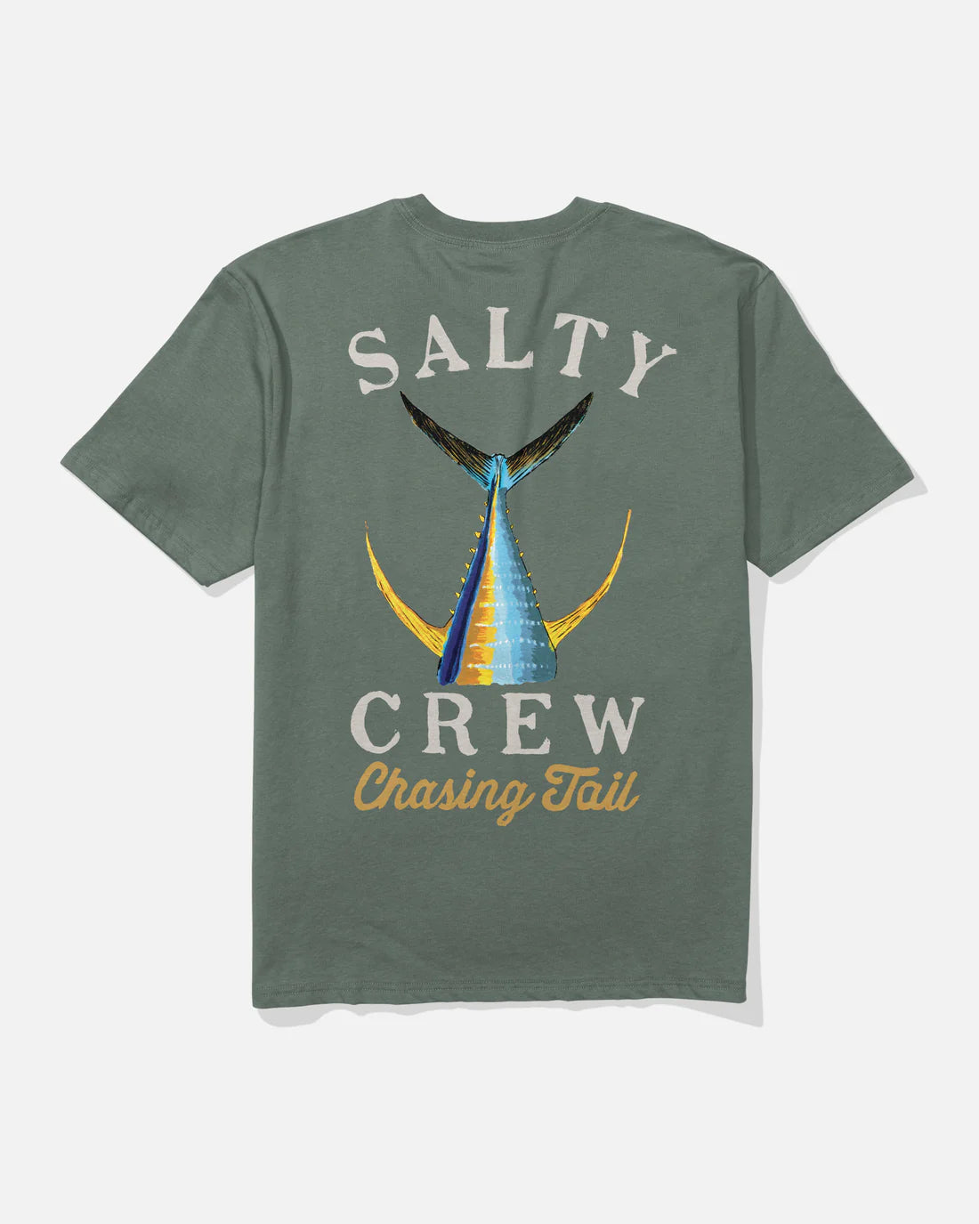 Camiseta SALTY CREW Tailed Laurel Wreath verde con diseño de pez estilo surf pesca