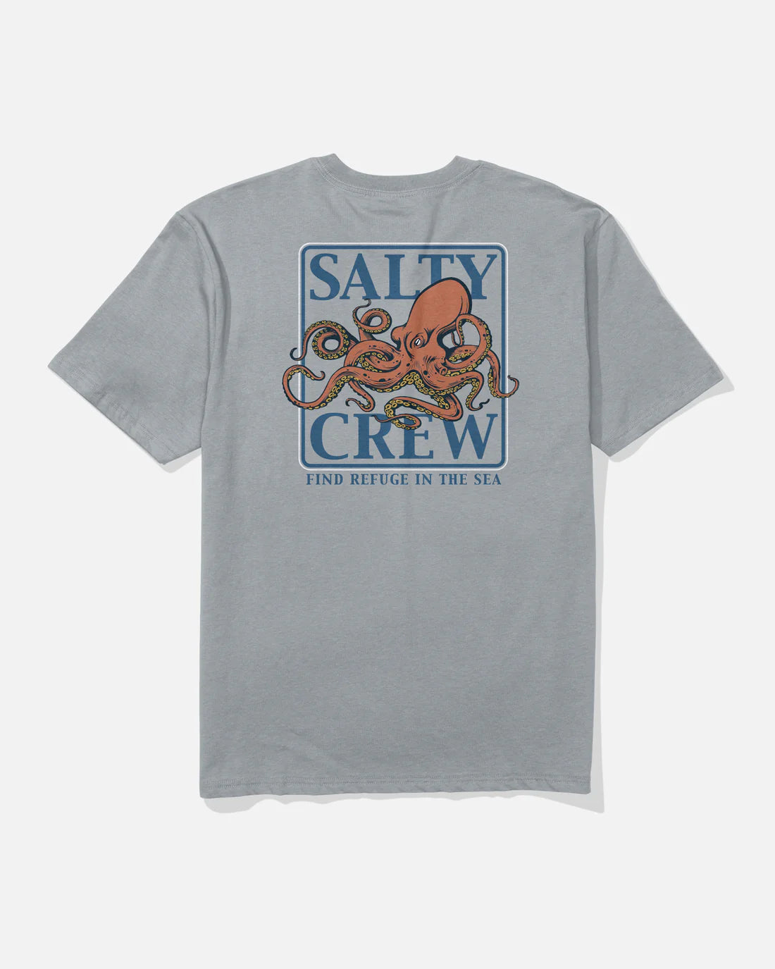 Camiseta SALTY CREW Ink Slinger Quarry gris con diseño de pulpo estilo surf pesca