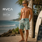 Bañador RVCA Arch Trunk Green Jade para hombre con estampado floral tropical y estilo surf premium