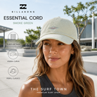 Compra la gorra Billabong Essential Cord Smoke Green, confeccionada en pana, con visera curva y discreto emblema bordado en el frontal.