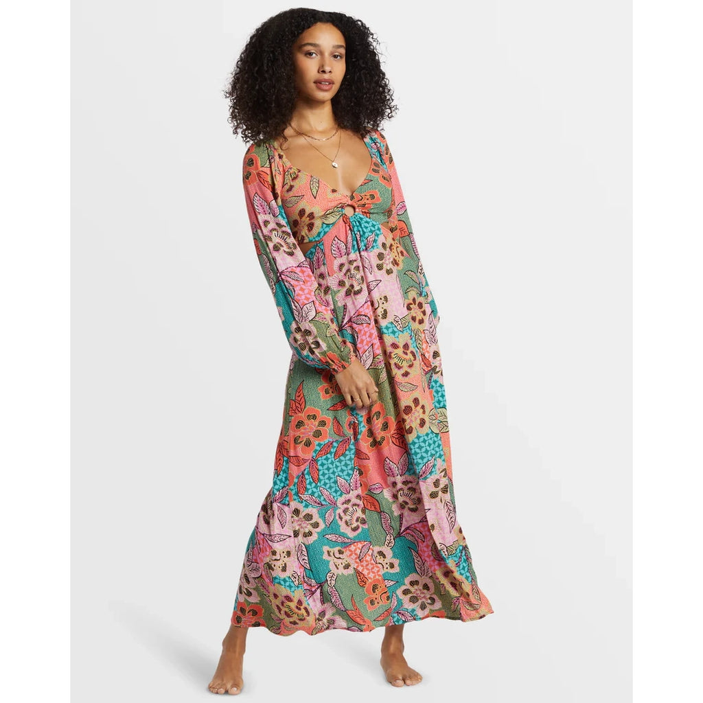 VESTIDO  BILLABONG CON ESTAMPADO DE FLORES Y MANGA DE GLOBO