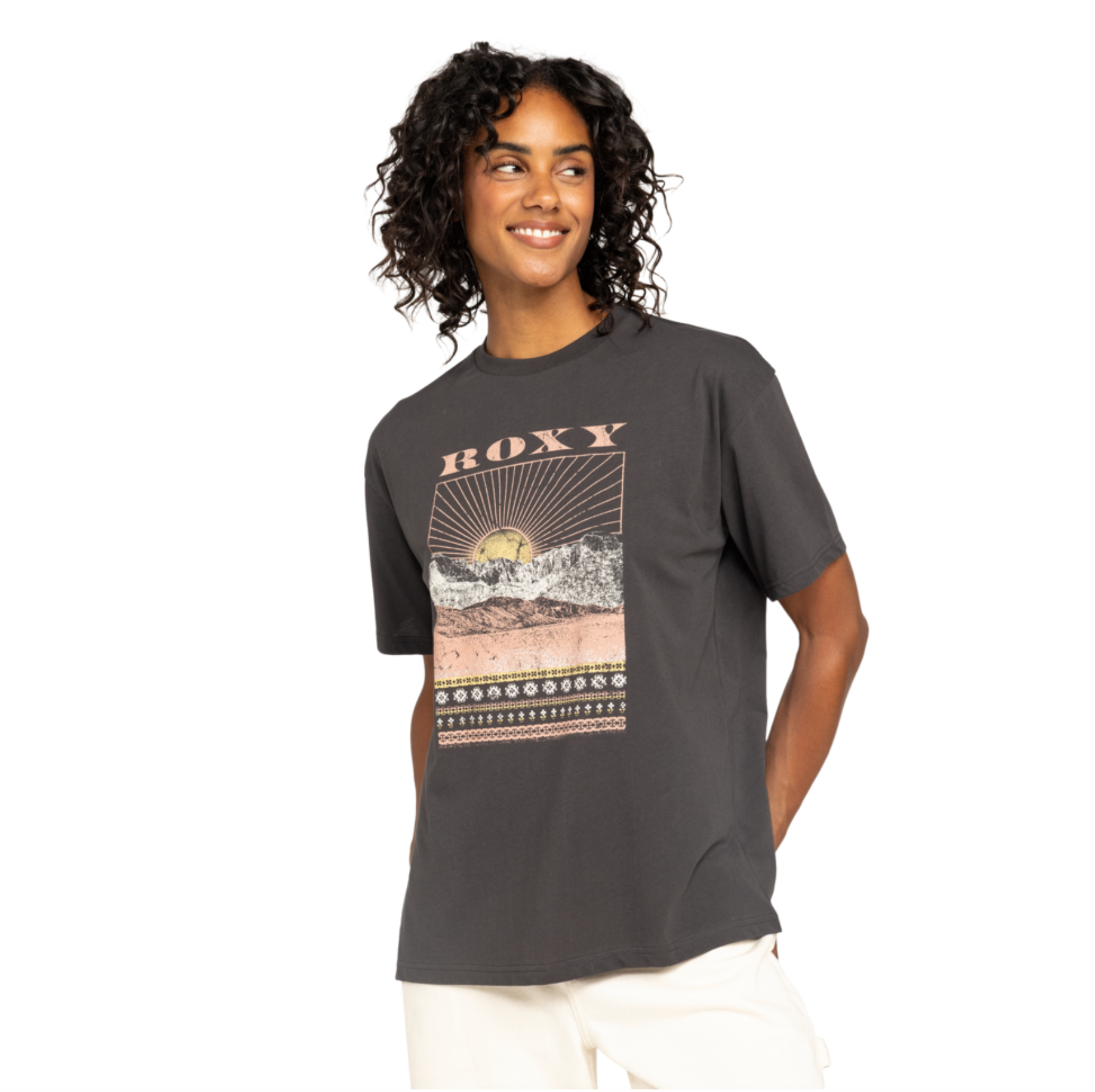 Camiseta ROXY Dreamers Women Phantom mujer algodón color oscuro vintage con diseño surf verano