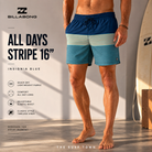Fotografía propia de THE SURF TOWN del bañador Billabong All Days Stripe 16 Insignia Blue para hombre en estudio editorial high fashion con iluminación profesional y estilo surf premium