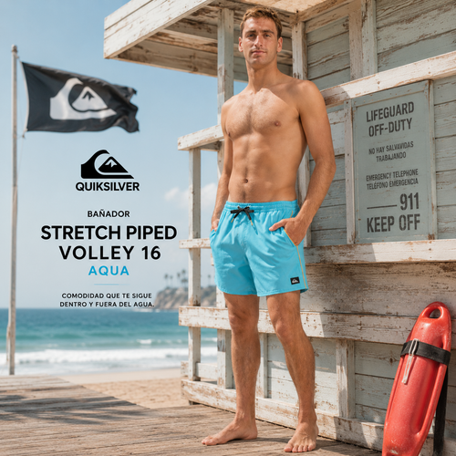 Bañador Quiksilver Strecht Piped Volley 16 Aqua
