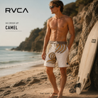 Bañador RVCA VA Cross Up Camel para hombre con estampado tropical y estilo surf premium