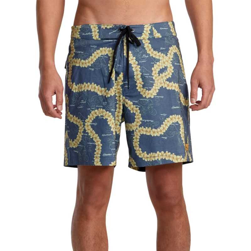 Bañador RVCA VA Exotica Hawaiian Blue para hombre con estampado tropical y estilo surfero