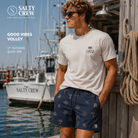 Bañador Salty Crew Good Vibes Volley Navy para hombre en marina premium con estilo coastal y espíritu náutico