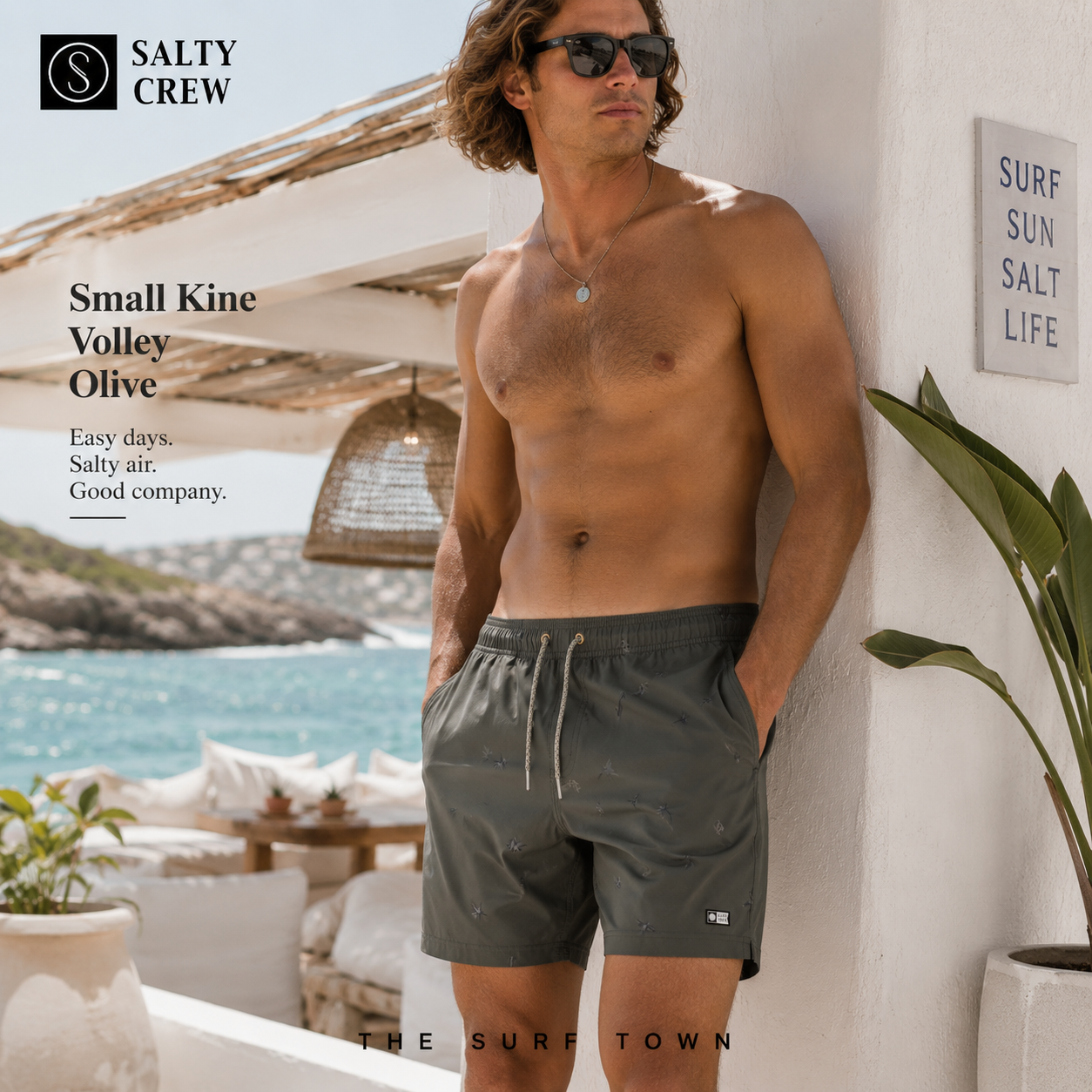 Bañador Salty Crew Small Kine Volley Olive para hombre en color oliva con cintura elástica y secado rápido