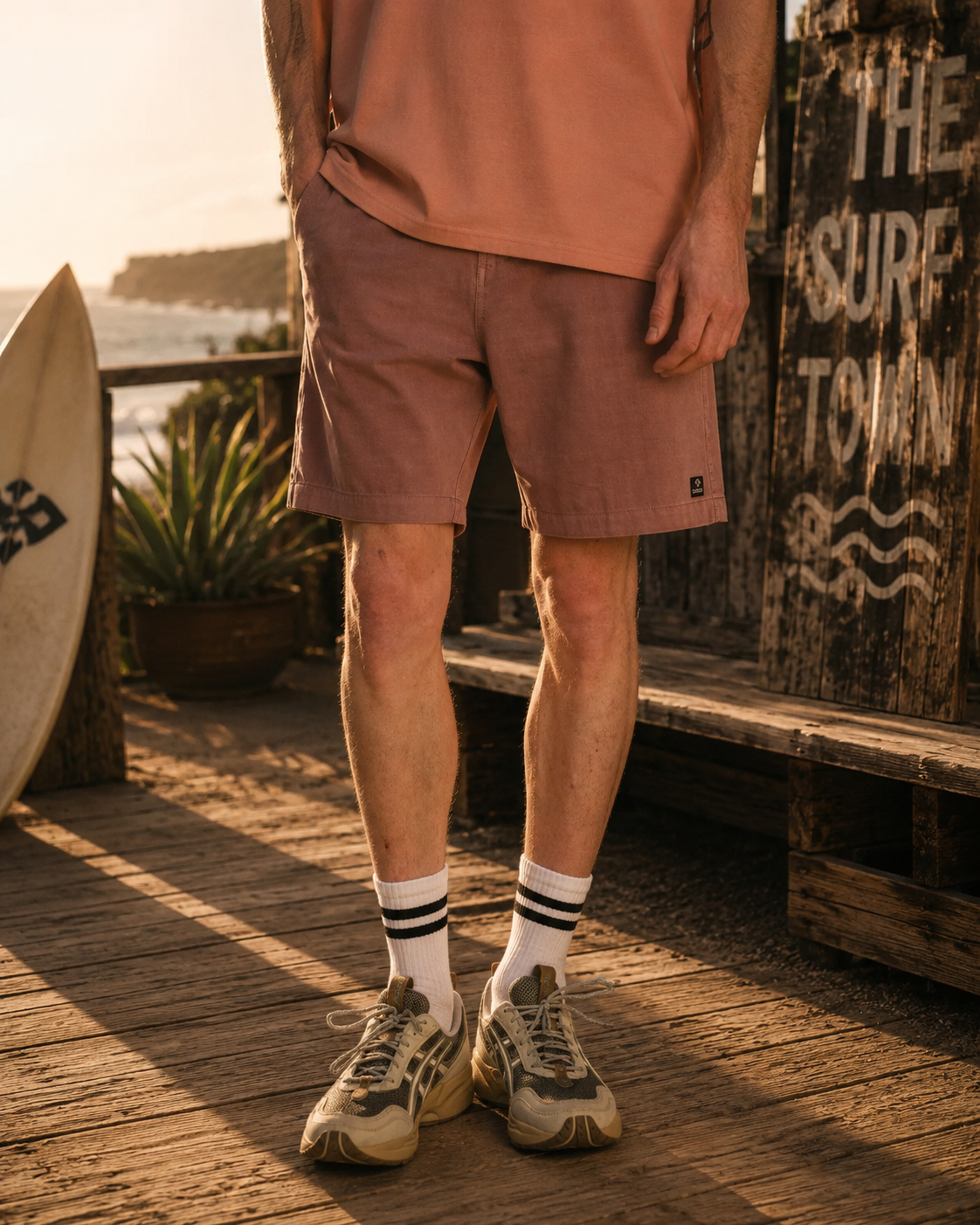 Bermuda Billabong Crossfire Wave Washed dusty rose hombre en surf shack sunset lifestyle premium