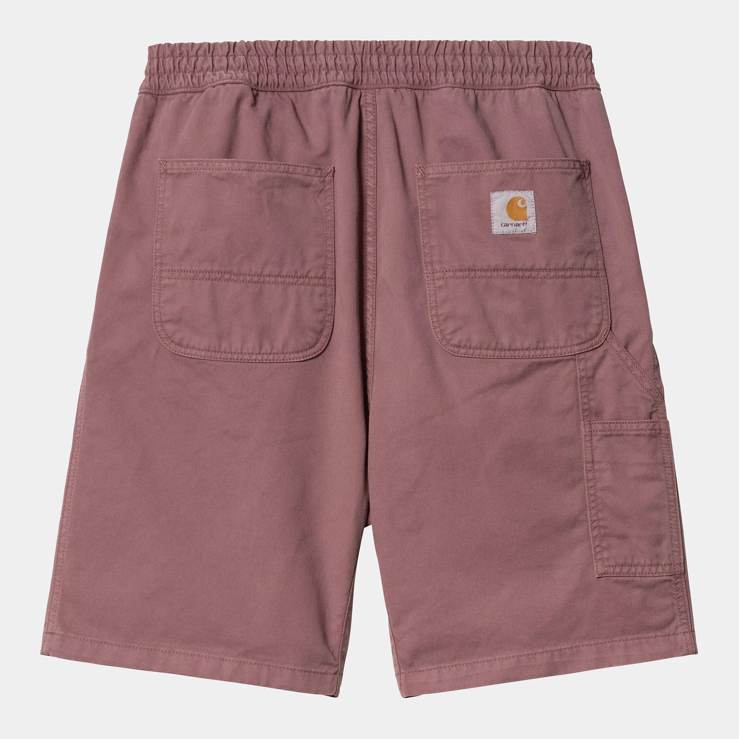 Bermudas Carhartt WIP Flint Short Dusky Pink Garment Dyed rosa con cintura elástica y parche Carhartt WIP en la parte trasera