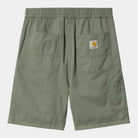 Bermudas Carhartt WIP Flint Short Park Garment Dyed verde con cintura elástica y parche Carhartt WIP en la parte trasera