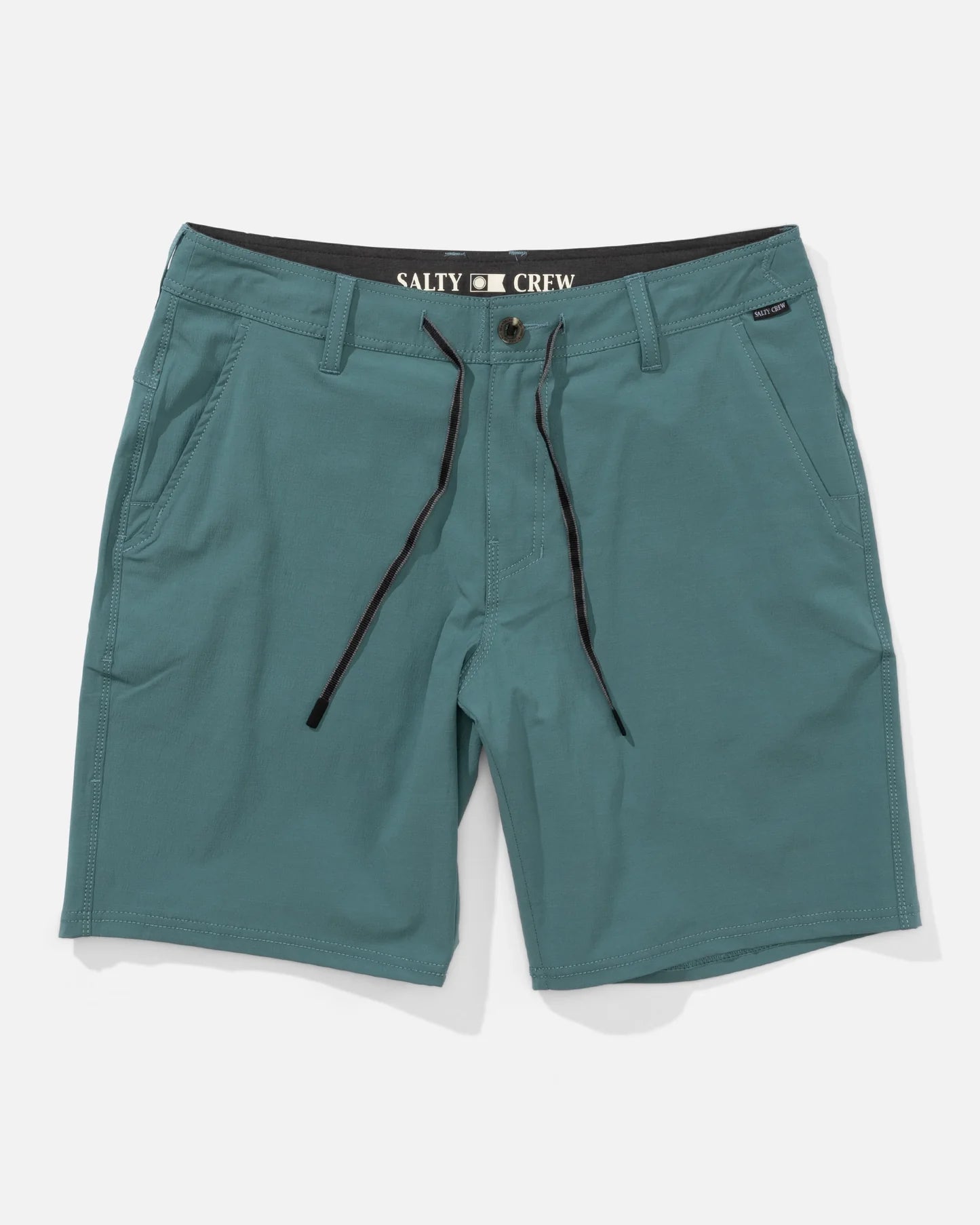 Bermudas híbridas Salty Crew Transom Overdye Hydro verde con cordón y tejido técnico