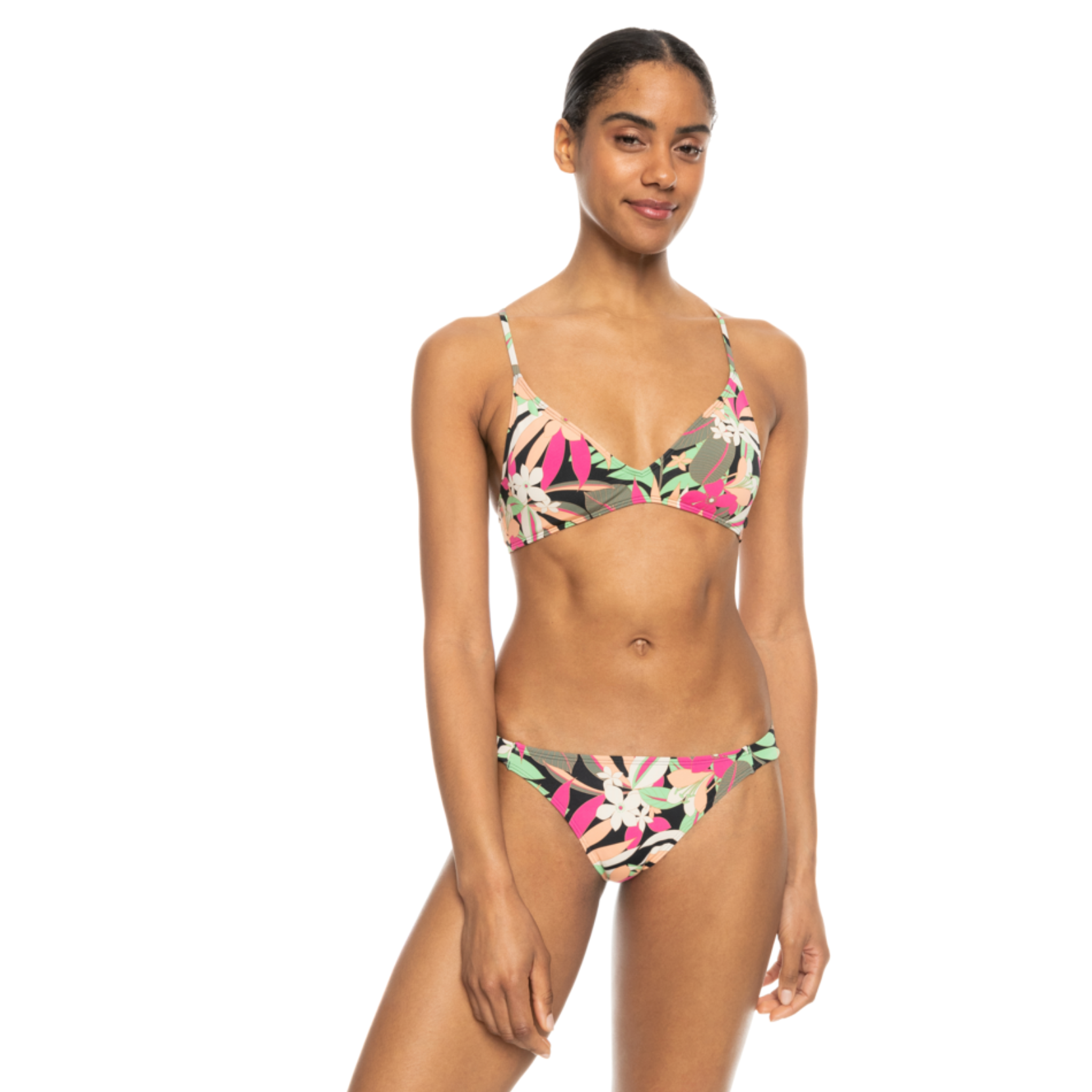 Bikini ROXY Pt Beach Classics Athletic Set Anthracite mujer estampado tropical deportivo cómodo verano