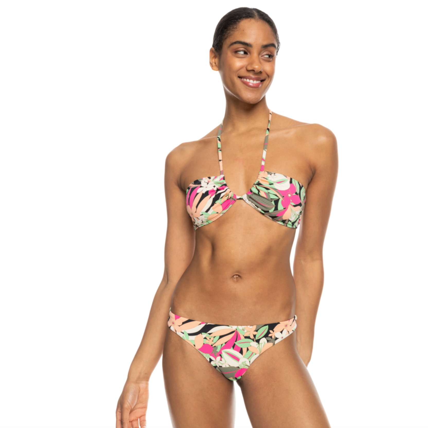 Bikini ROXY Pt Beach Classics Fashion Set Anthracite mujer negro con estampado tropical ajustable verano