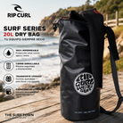 Bolsa Estanca Rip Curl Surf Series 20L Black 20 litros, imagen editorial propia de THE SURF TOWN