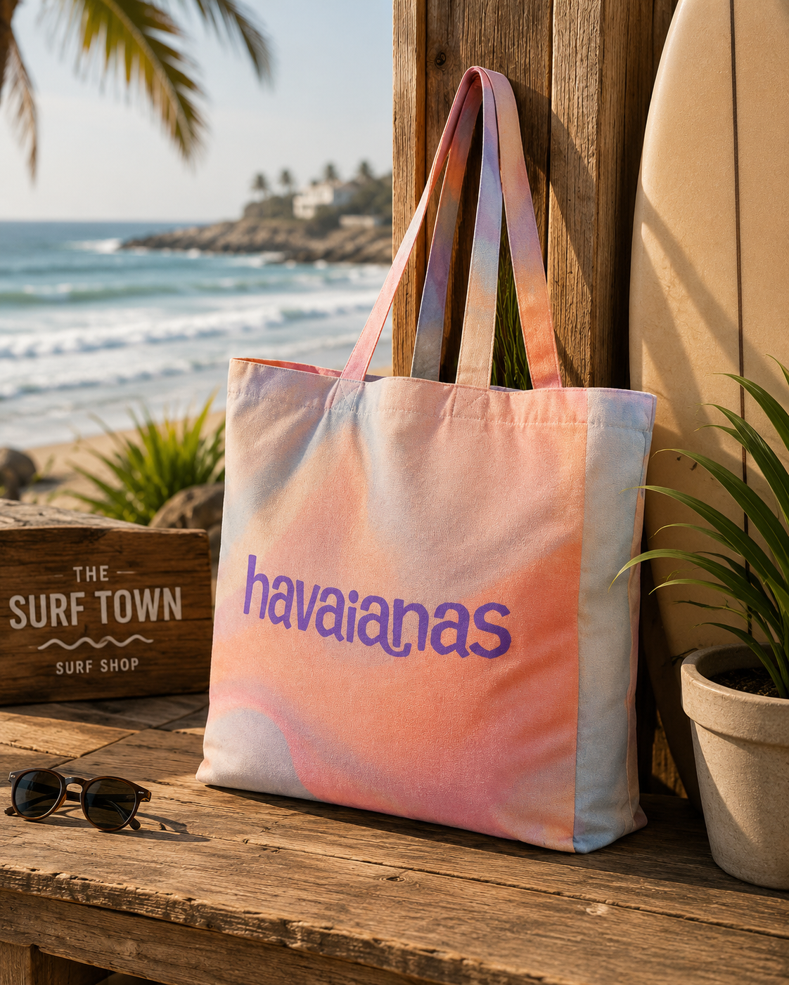 Bolso de playa Havaianas Beach Bag XL multicolor en ambiente surf lifestyle premium junto al mar
