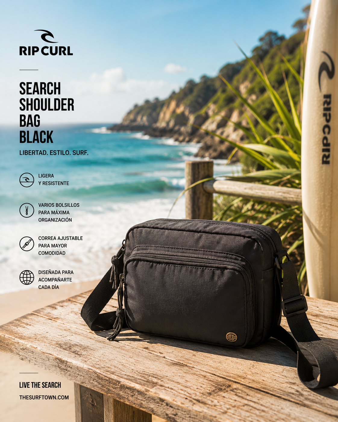 Bolso Rip Curl Everyday Black estilo surfwear premium para uso diario y viajes